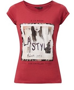 Red Polaroid Girl Roll Sleeve T-Shirt from New Look